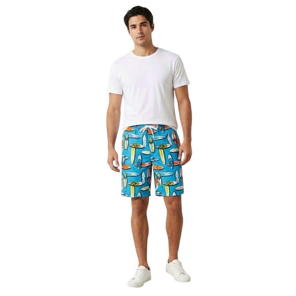 Op Men's XXL Blue Surfboard Skull Print Swim Trunks Beach Summer Board Shorts